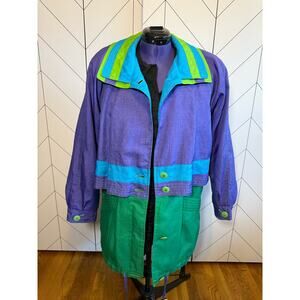 Women’s 80s Replica Retro Vintage Inspired Purple Green Windbreaker Coat Jacket